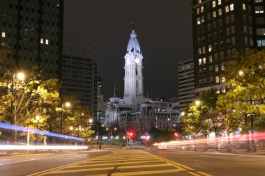 The Philadelphia City Hall building at night clipart