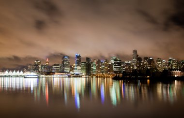Vancouver şehir manzarası, gece, Kanada m.ö.