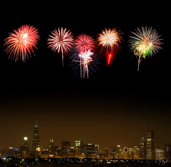 Chicago Skyline à noite — Fotografia de Stock