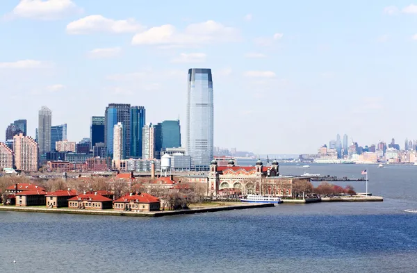The Ellis Island and the office buildings in NJ Royalty Free Stock Images