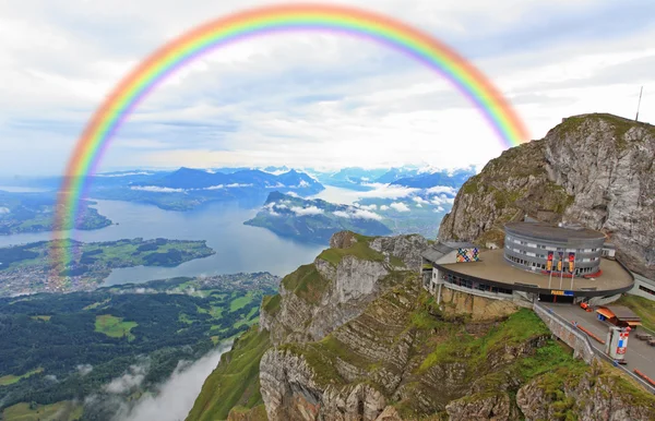 De Luchtfoto uitzicht vanaf de top van pilatus in de buurt van Vierwoudstrekenmeer — Stockfoto