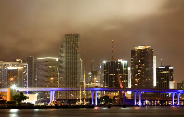 Miami City skyline at a stormy night — Stock Photo, Image