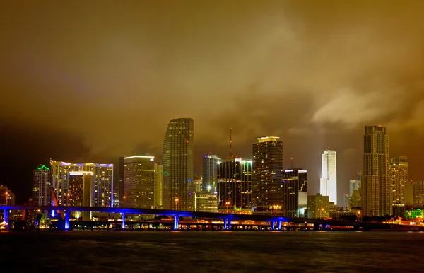 Miami City skyline at a stormy night — Stock Photo, Image