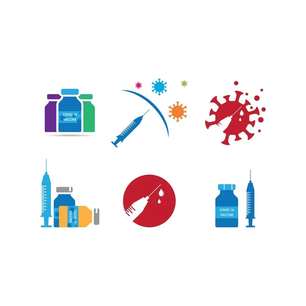 Εμβόλιο Covid Λογότυπο Διάνυσμα Επίπεδη Σχεδίαση — Διανυσματικό Αρχείο