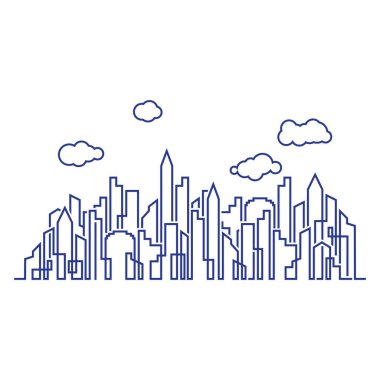 Düz tasarımlı Modern Şehir siluet vektör çizimi