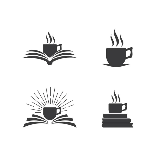 Diseño Plano Vectores Café Libro Logo — Vector de stock