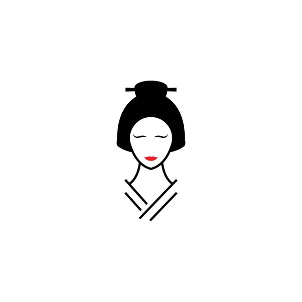 Geisha Wajah Kimono Gaya Tradisional Logo Vektor - Stok Vektor