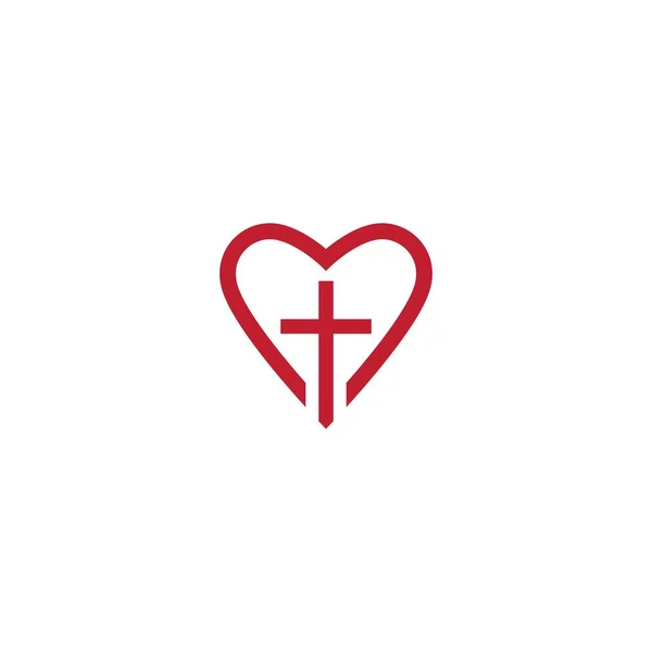 Cross Och Kärlek Logotyp Vektor Illustration Platt Design — Stock vektor