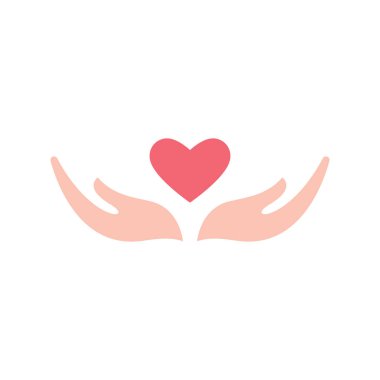 Aşk ve el logosu vektörü düz tasarım