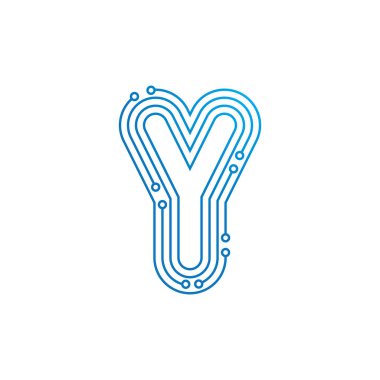 Y başlangıç harfi Circuit teknolojisi logo vektör şablonu