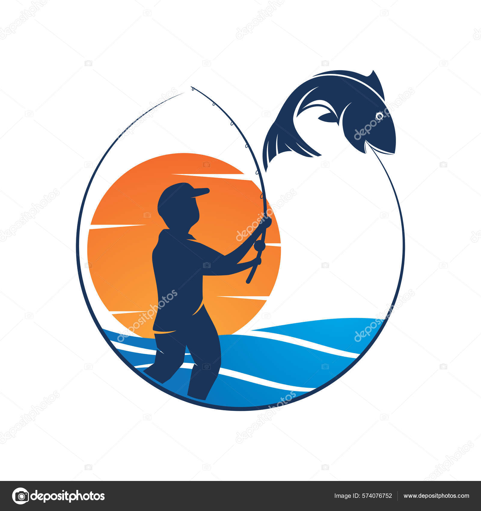 Fishing Logo Vector Flat Design Template Stock Vector by