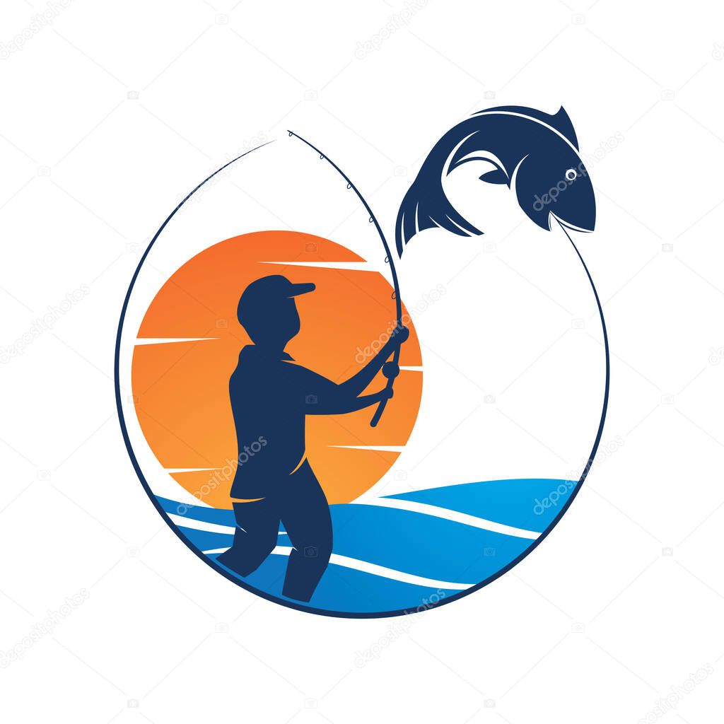 Fishing logo vector flat design template