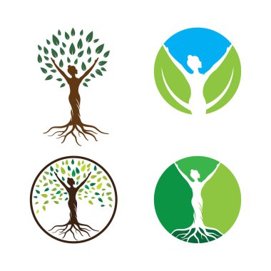 Illustration of Women tree leaf  with roots vector flat design template