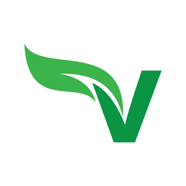V緑の葉のロゴベクトルテンプレートと初期文字 — ストックベクタ