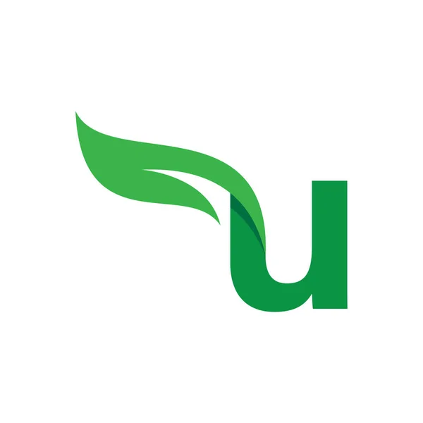 Eerste Letter Met Groen Blad Logo Vector Sjabloon — Stockvector