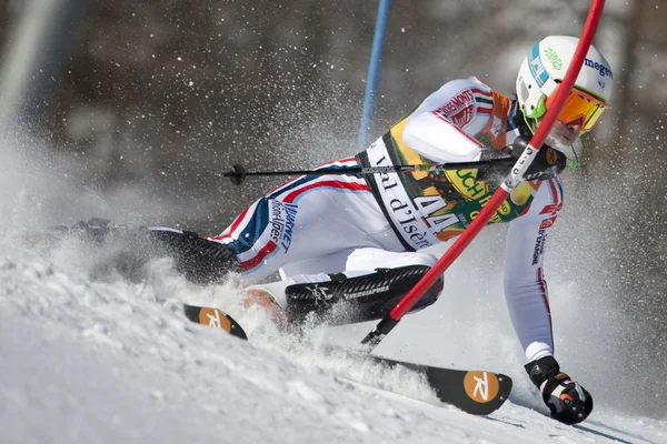 Fra: alpské lyžování val d'isere muži slalom. Tissot maxime. — Stock fotografie