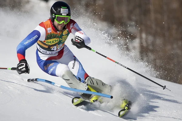 FRA: alpin skidåkning val d'isere Herrarnas slalom. Vogel markus. — Stockfoto