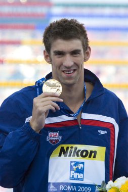 Kay: Dünya Su Sporları Şampiyonası - Erkekler 200m kelebek töreni. Michael phelps.