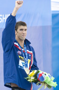 Kay: Dünya Su Sporları Şampiyonası - Erkekler 200m kelebek töreni. Michael phelps