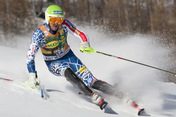 FRA: alpin skidåkning val d'isere Herrarnas slalom. bode Miller. — Stockfoto