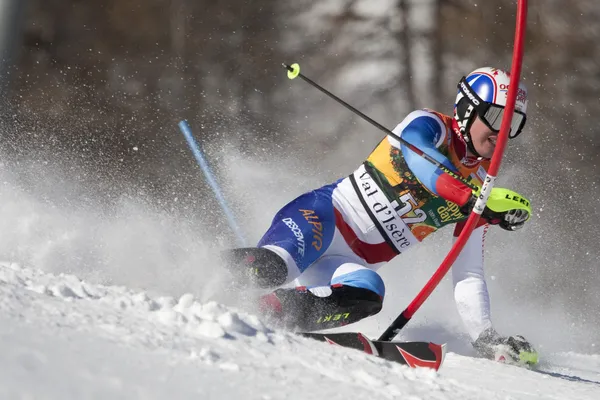 FRA: alpin skidåkning val d'isere Herrarnas slalom. murisier justin. — Stockfoto