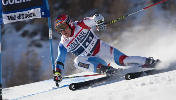 FRA: alpin skidåkning val d'isere mäns gs. Cuche didier. — Stockfoto