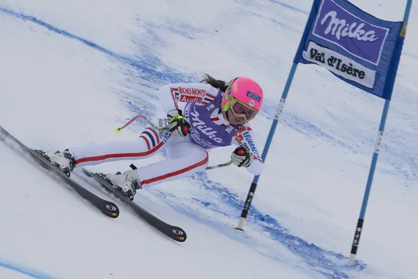 FRA: alpin skidåkning val d'isere super kombination. Margot bailet. — Stockfoto