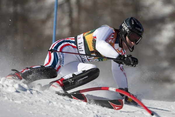 FRA: alpin skidåkning val d'isere Herrarnas slalom. Muffat jeandet. — Stockfoto