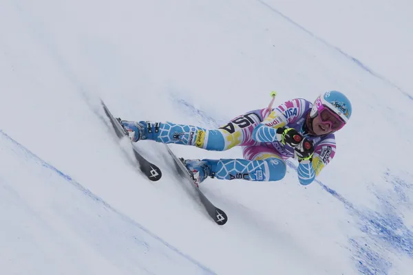 FRA: alpin skidåkning val d'isere super kombination. Julia mancuso. — Stockfoto