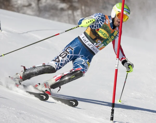 FRA: alpin skidåkning val d'isere Herrarnas slalom. bode Miller. — Stockfoto