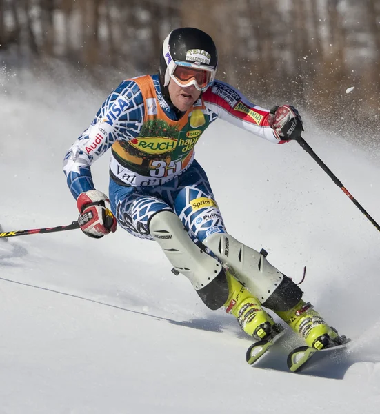 FRA: alpin skidåkning val d'isere Herrarnas slalom. Brandenburg kommer. — Stockfoto