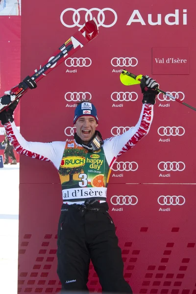 FRA: alpin skidåkning val d'isere Herrarnas slalom. Benny Raich skidar . — Stockfoto