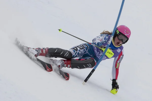 FRA: alpin skidåkning val d'isere super kombination. Laurenne ross. — Stockfoto