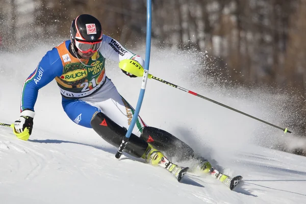 FRA: Alpejskie narciarstwo val d'isere slalom mężczyzn. Deville cristian. — Zdjęcie stockowe