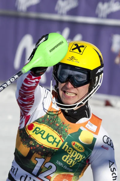 Fra: alpské lyžování val d'isere muži slalom. Hirscher marcel. — Stock fotografie