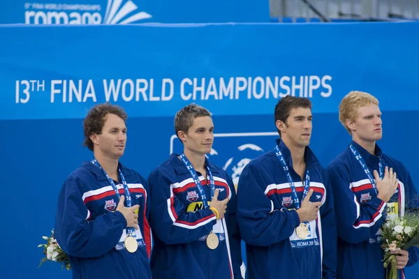 Swm: Mistrzostwa Świata w Pływaniu - męskie 4 x 100 m zmiennym końcowego. Aaron pierson. — Zdjęcie stockowe