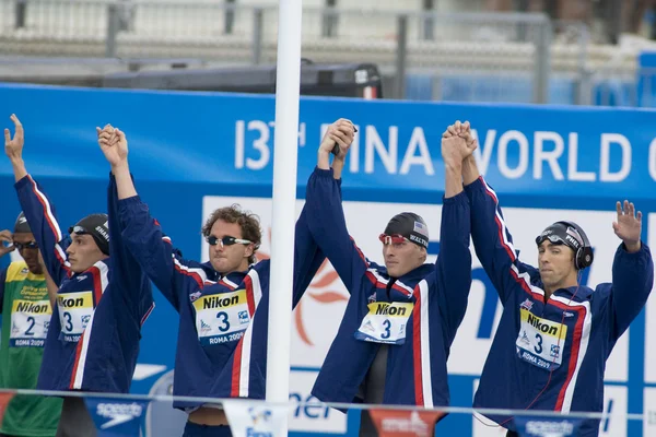 SWM: Campeonato Mundial de Aquáticos - Mens 4 x 100m medley final . — Fotografia de Stock