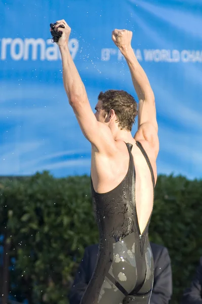 Чемпионат мира по водным видам спорта - мужской финал на 100 метров баттерфляем. Фелпс, Майкл . — стоковое фото