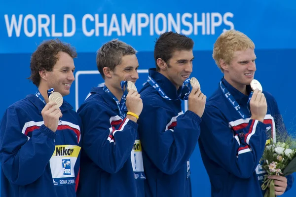 SWM: Campeonato Mundial de Aquáticos - Mens 4 x 100m medley final. Aaron Pierson. . — Fotografia de Stock