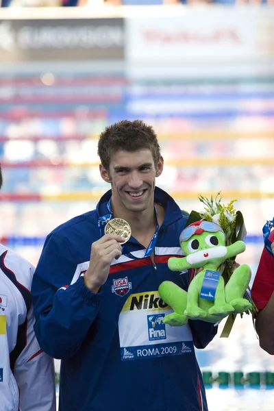 SWM: Campeonato Mundial de Acuática - Ceremonia mens 200m mariposa. Michael Phelps — Foto de Stock