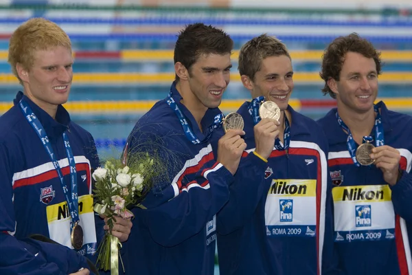 Schwimmen: Schwimm-WM - 4 x 100 m-Finale der Männer. aaron pierson, ryan lochte, michael phelps, david walters — Stockfoto