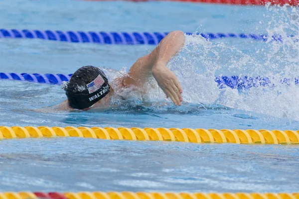 SWM: World Aquatics Championship - Mens 4 x 100m medley final. David Walters (USA) compitiendo en la final de medley mens 4 x 100m — Foto de Stock