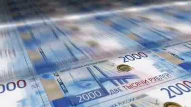 Rus Rublesi para kâğıdı. Rub banknotları döngü izi. Rusya 'da finans, ekonomik kriz, enflasyon ve iş konularında kusursuz ve döngülü bir arka plan kavramı.