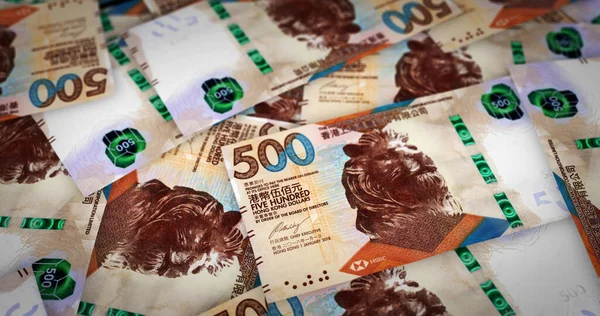 Hong Kong Doları yığını. 3D resim. Honk Kong 'da finans, ekonomik kriz, enflasyon ve iş konsepti HKD tarafından destekleniyor.