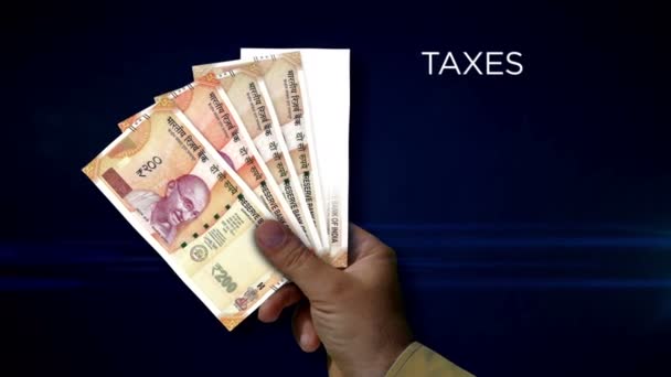Indien Rupee Papper Innehar Fläkt Inr Sedlar Handen Metaforbegreppet Inkomstförlust — Stockvideo