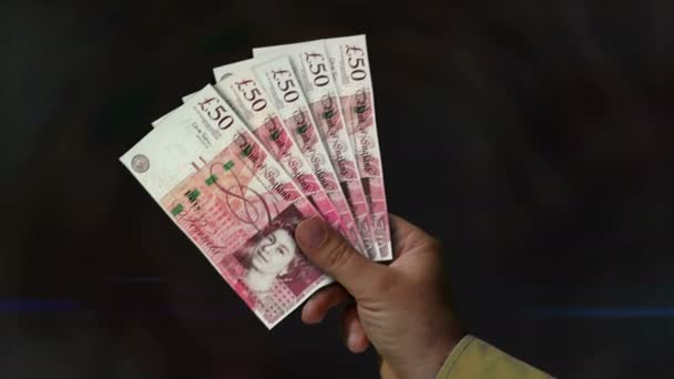 Фунт Стерлінгів Фанат Банкнот Руці Паперові Гроші Gbp Концепція Доходів — стокове відео