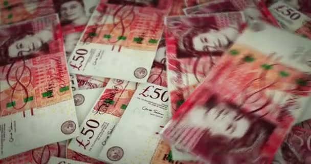 Pound Sterling Növekvő Halom Pénzt Font Sterling Bankjegyek Forognak Finanszírozás — Stock videók