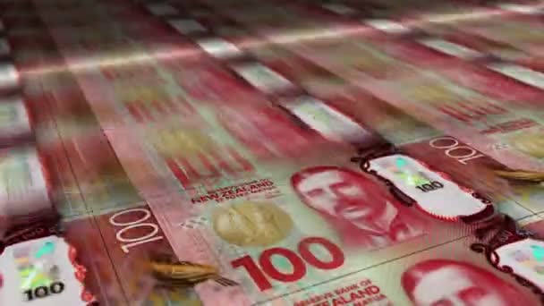 Stampa Foglio Denaro Dollaro Neozelandese Stampa Loop Banconote Nzd Concetto — Video Stock