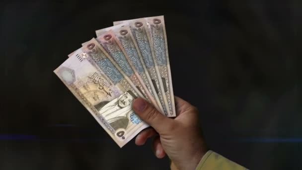 Jordan Dinar Sosteniendo Dinero Abanico Billetes Mano Jod Papel Efectivo — Vídeo de stock