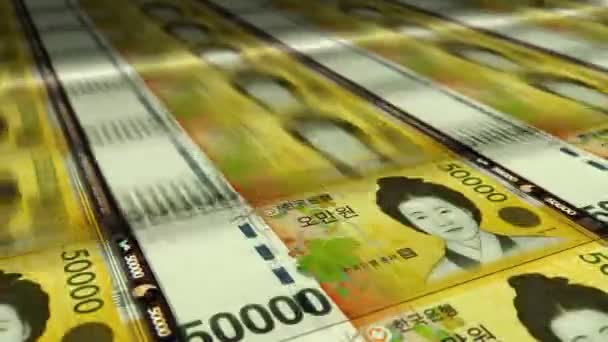 South Korea Won Money Sheet Printing Krw Banknotes Loop Print — Stockvideo